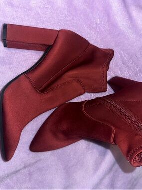 Alex Marie Burgundy Pointed Toe Block Heel Ankle Boots